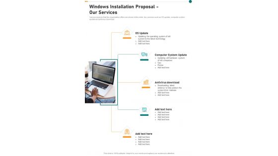 Windows Installation Proposal Our Services One Pager Sample Example Document