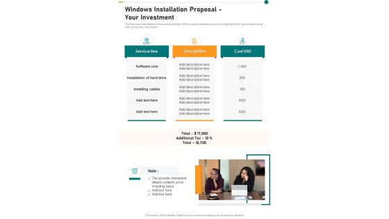Windows Installation Proposal Your Investment One Pager Sample Example Document