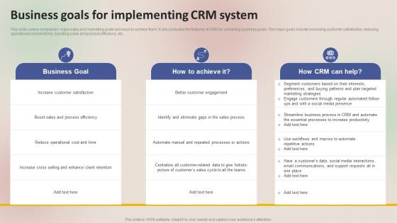 Winning Sales Techniques Business Goals For Implementing Crm System MKT SS V