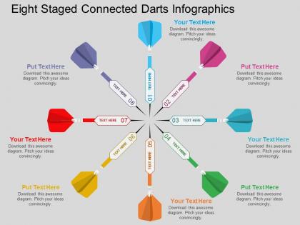 Wo eight staged connected darts infographics flat powerpoint design
