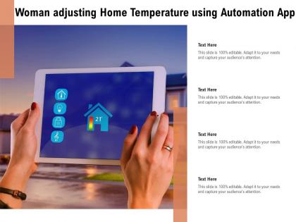 Woman adjusting home temperature using automation app
