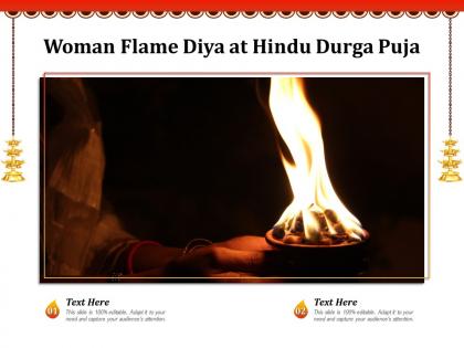 Woman flame diya at hindu durga puja