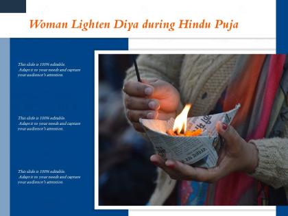 Woman lighten diya during hindu puja