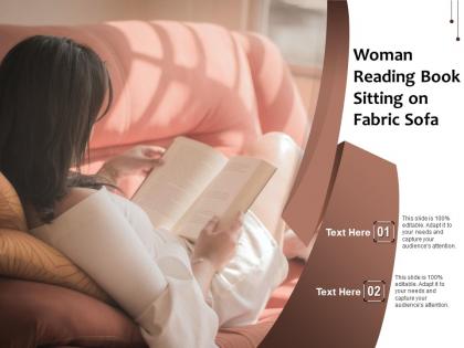 Woman reading book sitting on fabric sofa