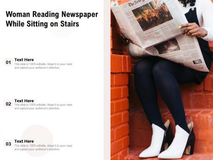Woman reading newspaper while sitting on stairs