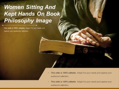 Women sitting and kept hands on book philosophy image