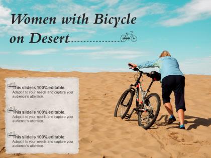Women with bicycle on desert