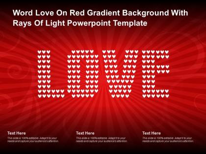 Word love on red gradient background with rays of light powerpoint template