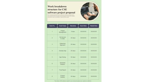 Work Breakdown Structure For Cse Software Project Proposal One Pager Sample Example Document