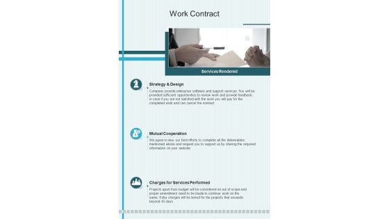 Work Contract Enterprise Software Proposal Template One Pager Sample Example Document