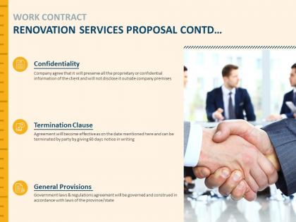 Work contract renovation services proposal contd termination powerpoint slides