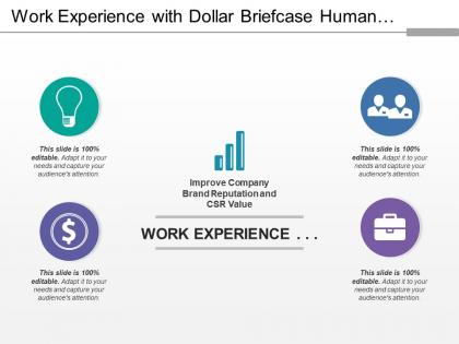 Work experience with dollar briefcase human bulb icons