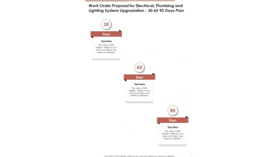 Work Order Proposal For Electrical Plumbing 30 60 90 Days Plan One Pager Sample Example Document