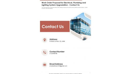 Work Order Proposal For Electrical Plumbing Contact Us One Pager Sample Example Document