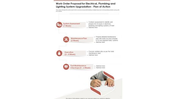 Work Order Proposal For Electrical Plumbing Plan Of Action One Pager Sample Example Document