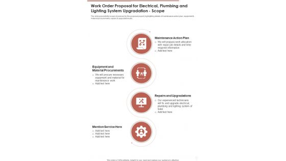 Work Order Proposal For Electrical Plumbing Scope One Pager Sample Example Document