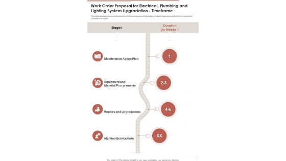 Work Order Proposal For Electrical Plumbing Timeframe One Pager Sample Example Document