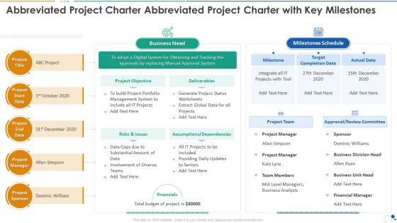 Work plan bundle abbreviated project charter abbreviated project charter key