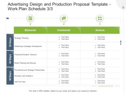 Work plan schedule planning advertising design and production proposal template ppt show