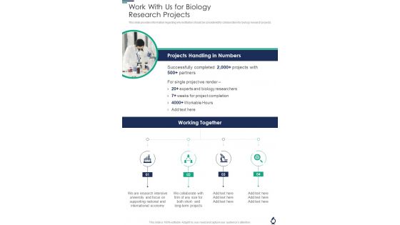 Work With Us For Biology Research Projects One Pager Sample Example Document