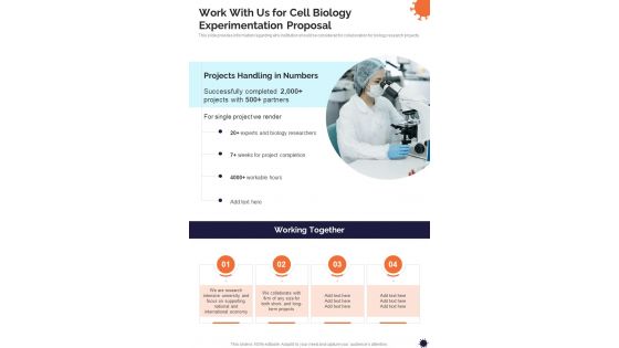 Work With Us For Cell Biology Experimentation One Pager Sample Example Document
