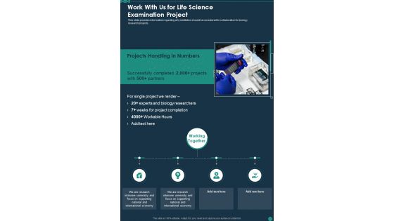 Work With Us For Life Science Examination Project One Pager Sample Example Document