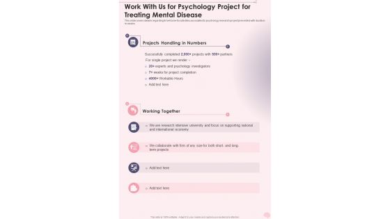 Work With Us For Psychology Project For Treating Mental Disease One Pager Sample Example Document