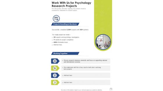 Work With Us For Psychology Research Projects One Pager Sample Example Document