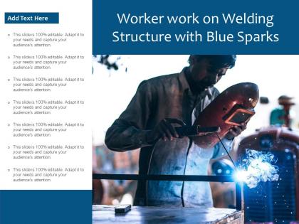 Worker work on welding structure with blue sparks