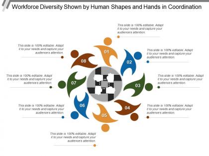 Workforce diversity shown by human shapes and hands in coordination