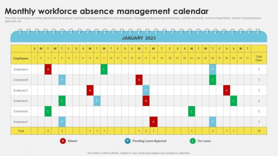 Workforce Management Techniques Monthly Workforce Absence Management Calendar