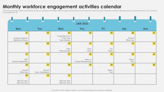 Workforce Management Techniques Monthly Workforce Engagement Activities Calendar