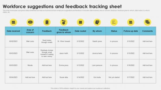 Workforce Management Techniques Workforce Suggestions And Feedback Tracking Sheet