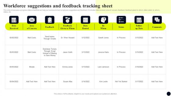 Workforce Suggestions And Feedback Tracking Sheet Streamlined Workforce Management