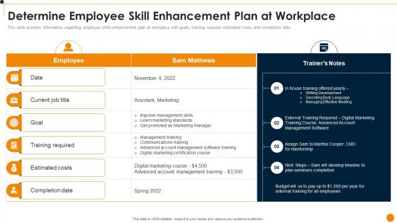 Workforce Training Playbook Determine Employee Skill Enhancement Plan At Workplace
