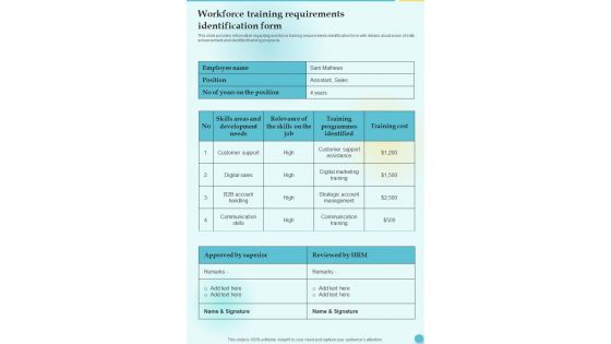 Workforce Training Requirements Training Playbook Template One Pager Sample Example Document