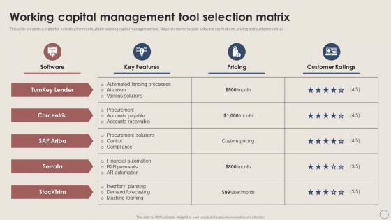 Working Tool Selection Matrix Working Capital Management Excellence Handbook For Managers Fin SS