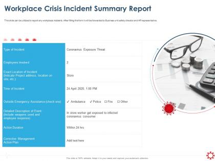 Workplace crisis incident summary report assistance ppt presentation files
