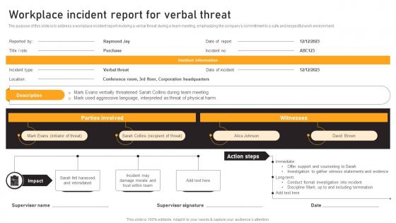 Workplace Incident Report For Verbal Threat