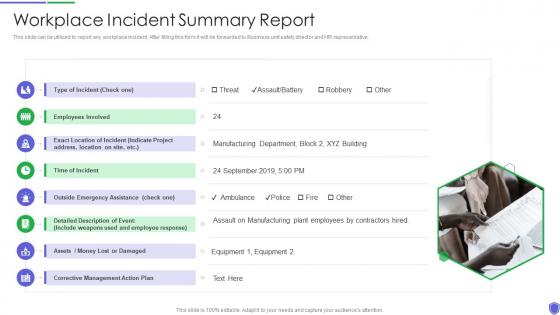 Workplace incident summary managing critical threat vulnerabilities and security threats