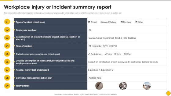 Workplace Injury Or Incident Summary Report Modern Methods Of Construction Playbook