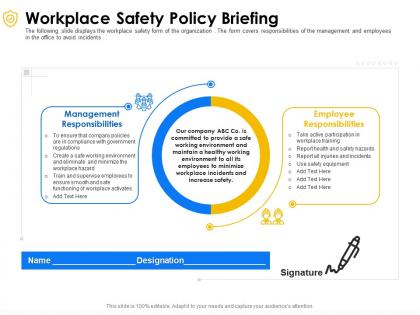 Workplace safety policy briefing employee ppt powerpoint presentation file diagrams