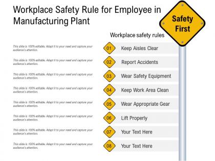 Workplace safety rule for employee in manufacturing plant