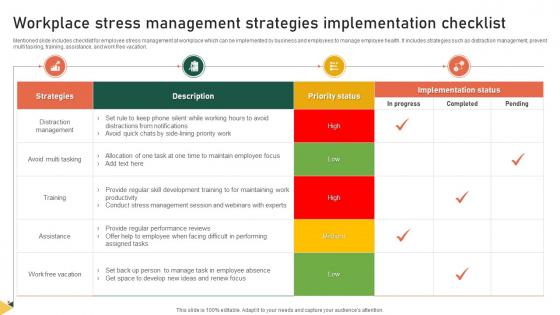 Workplace Stress Management Strategies Implementation Checklist