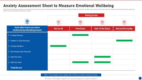 Workplace Wellness Playbook Anxiety Assessment Sheet To Measure Emotional Wellbeing