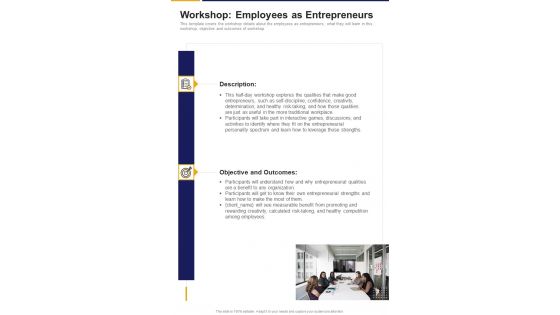 Workshop Employees As Entrepreneurs One Pager Sample Example Document