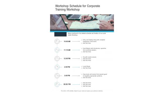 Workshop Schedule For Corporate Training Workshop One Pager Sample Example Document