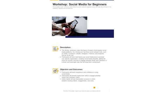 Workshop Social Media For Beginners One Pager Sample Example Document