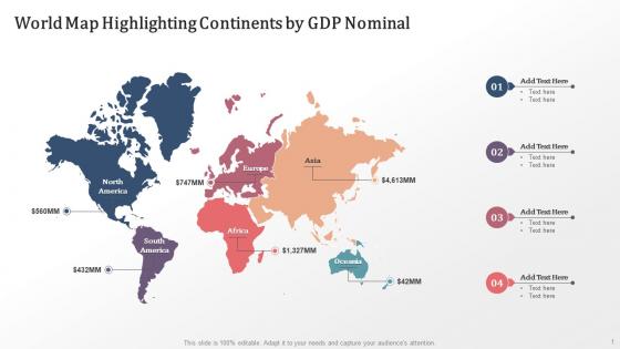 World Map Highlighting Continents By GDP Nominal