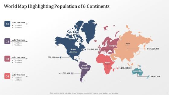 World Map Highlighting Population Of 6 Continents